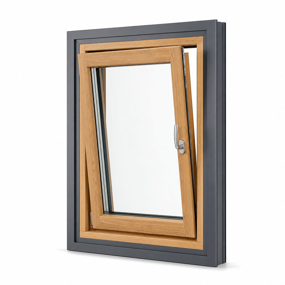 Luxury solid pine and oak aluminum clad wood architectural casement window